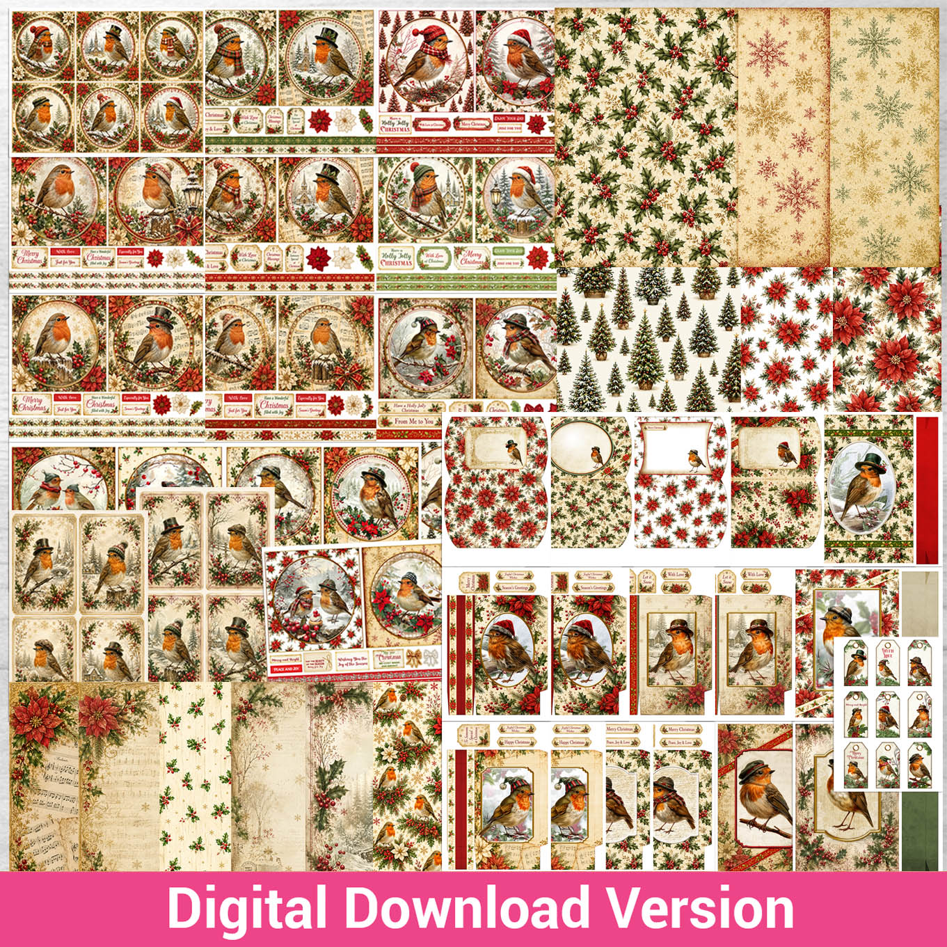 Debbi Moore Designs - Multibuy Christmas Vintage Robins Digital Download
