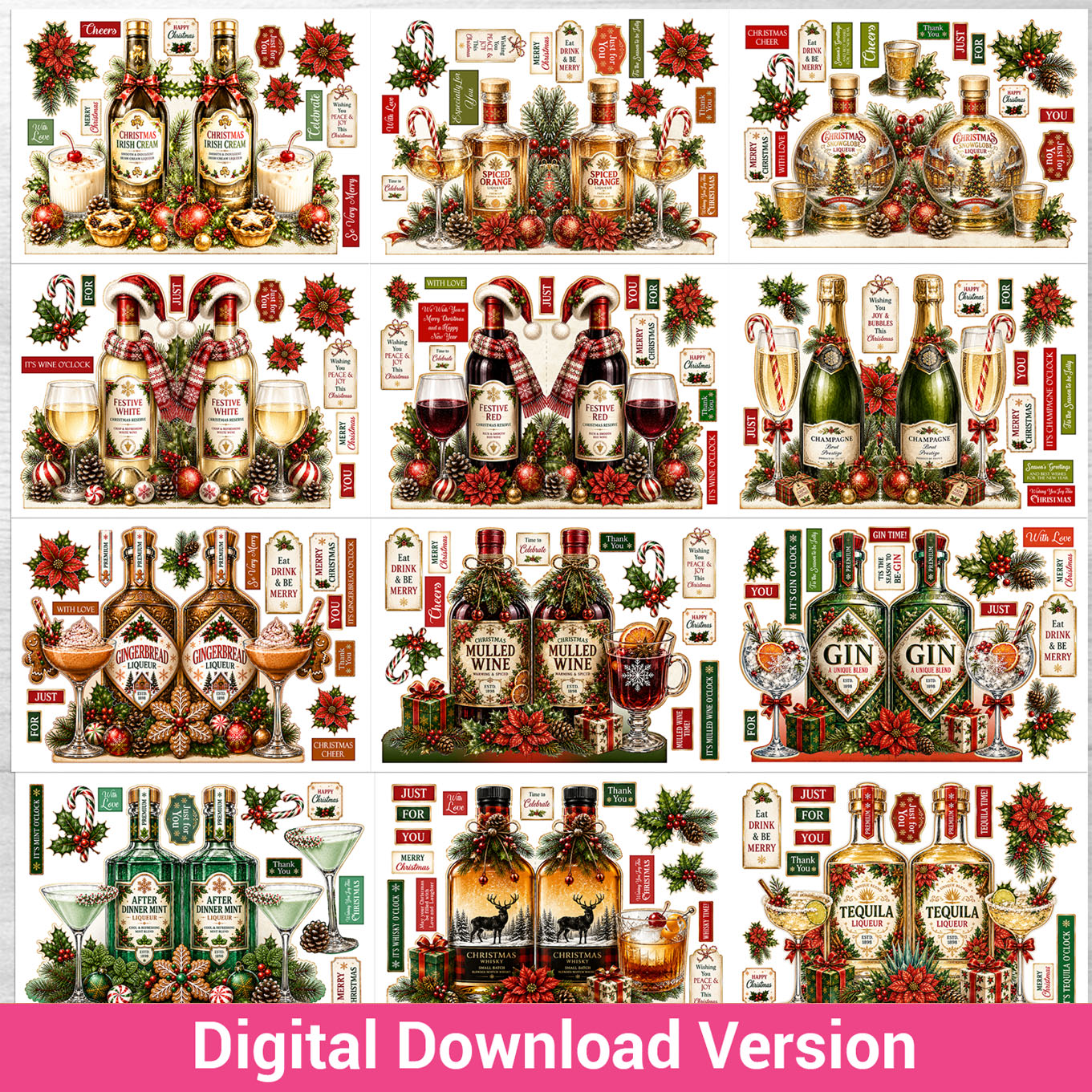 Debbi Moore Designs - Cheers for Christmas Shaped Card with Envelopes Digital Download kit