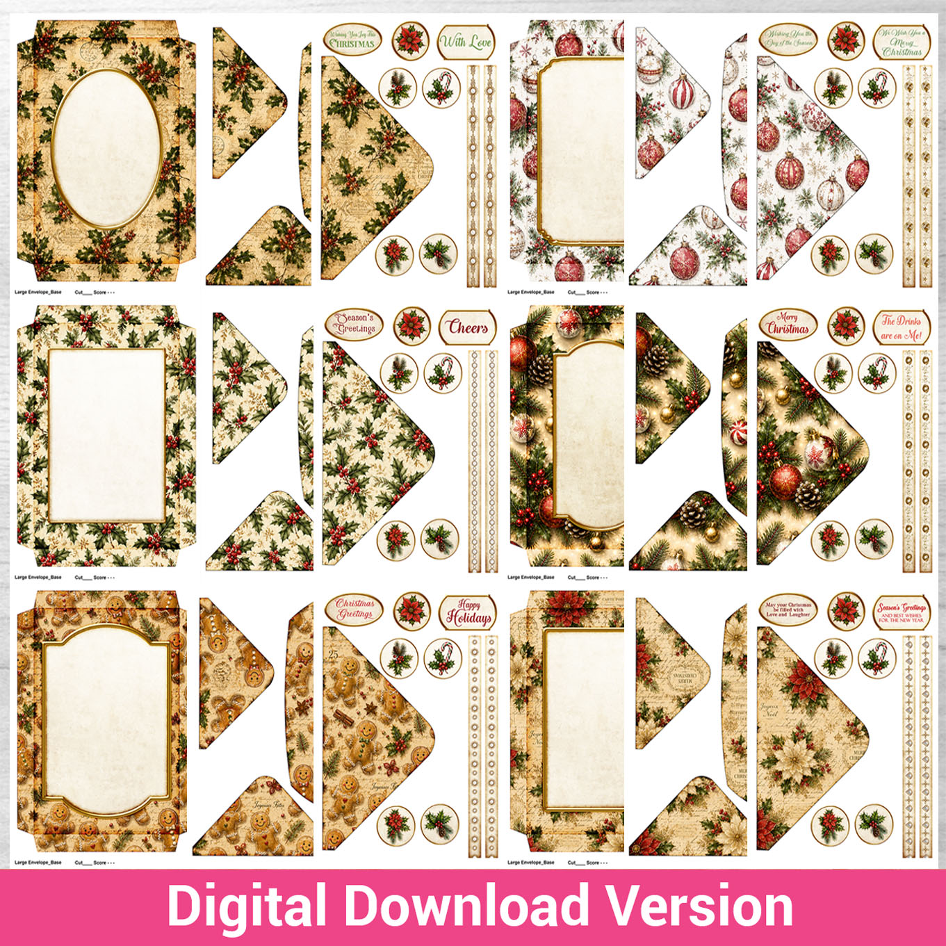 Debbi Moore Designs - Cheers for Christmas Shaped Card with Envelopes Digital Download kit - Image 2
