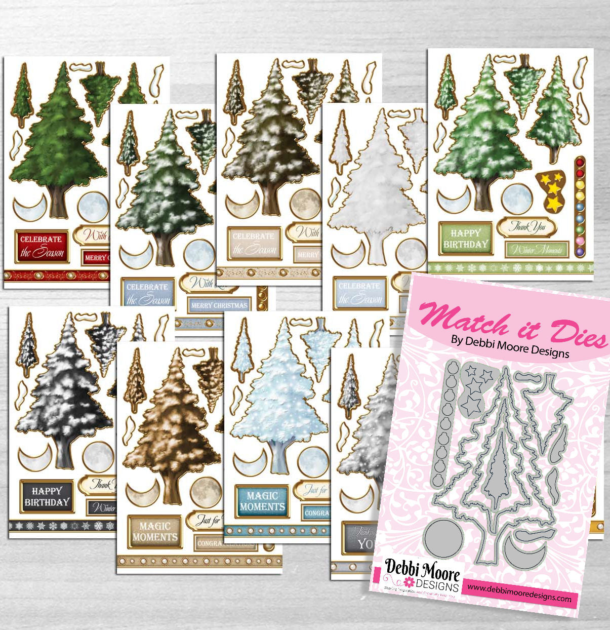 Debbi Moore Designs Match It Winter/Christmas Tree Die Set & Crafting Sheets