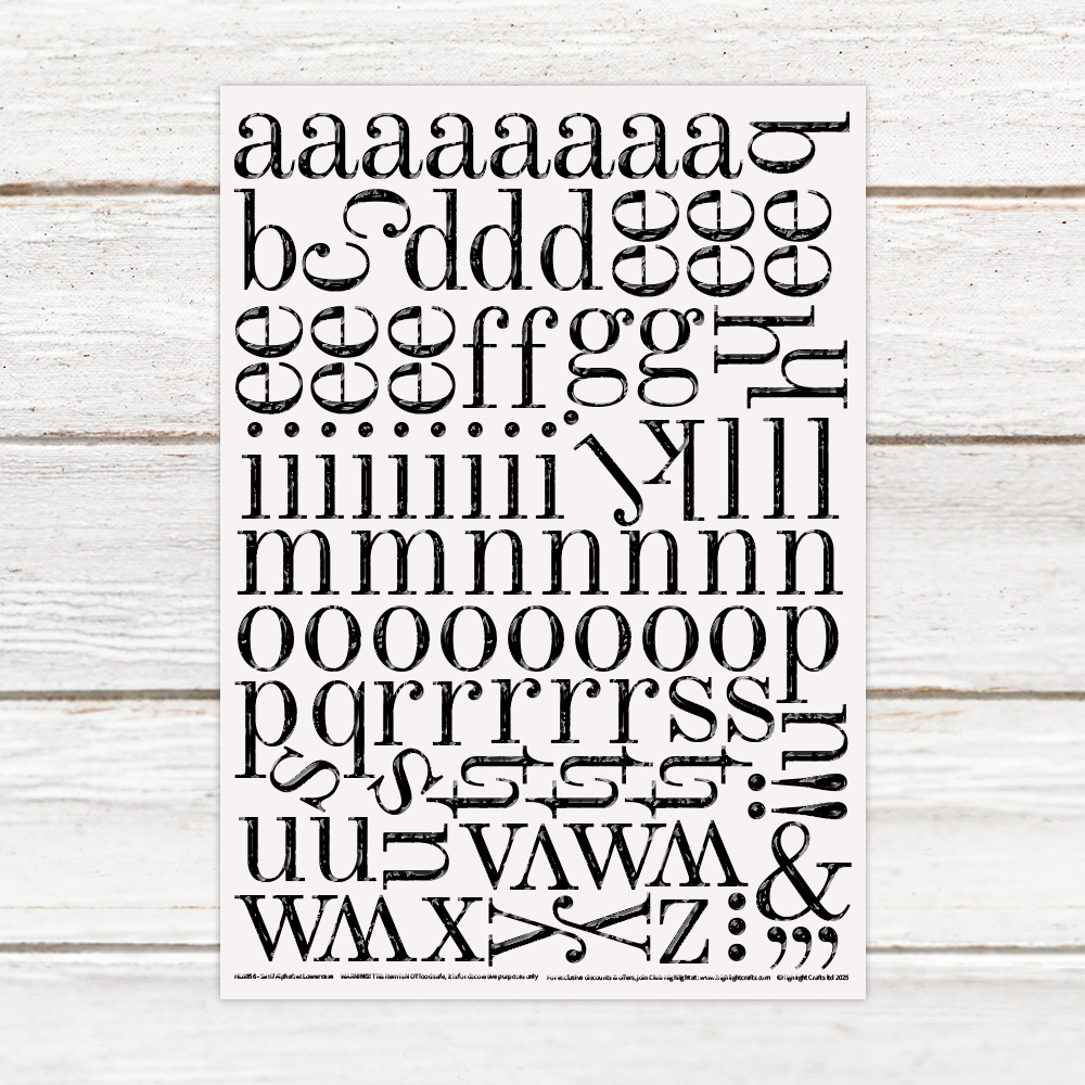 Highlight Luxe Large Serif Alphabet Lowercase Resin Decal Sheet