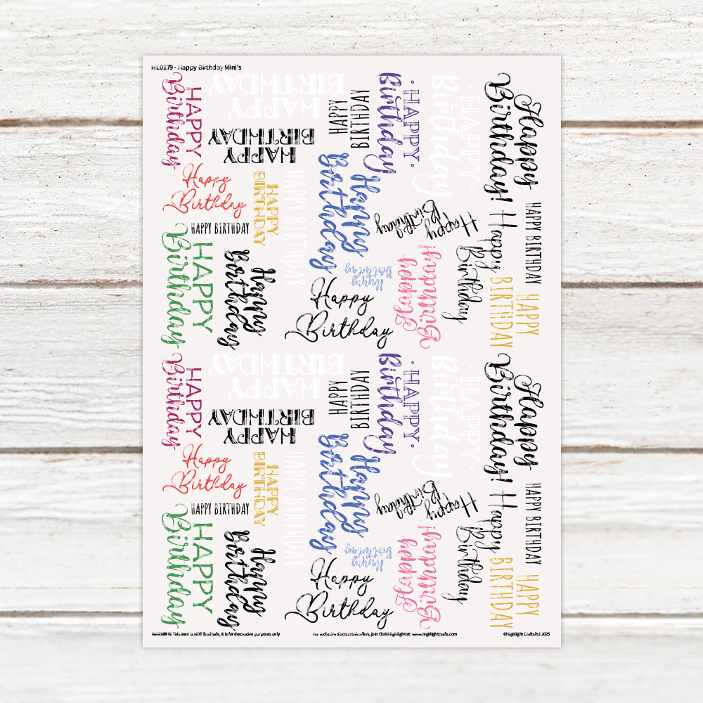 Highlight Luxe Mini Happy Birthday Resin Decal Sheet
