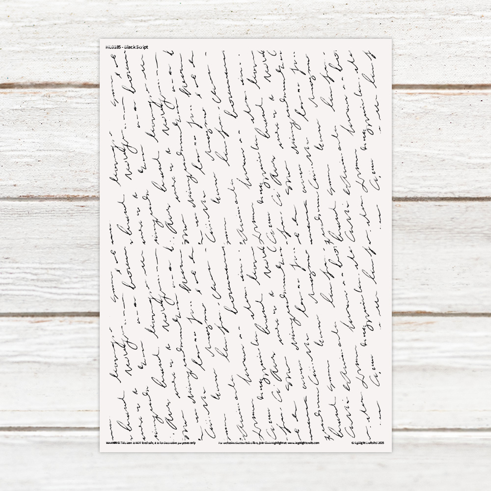 Highlight Luxe Black Script Resin Decal Sheet