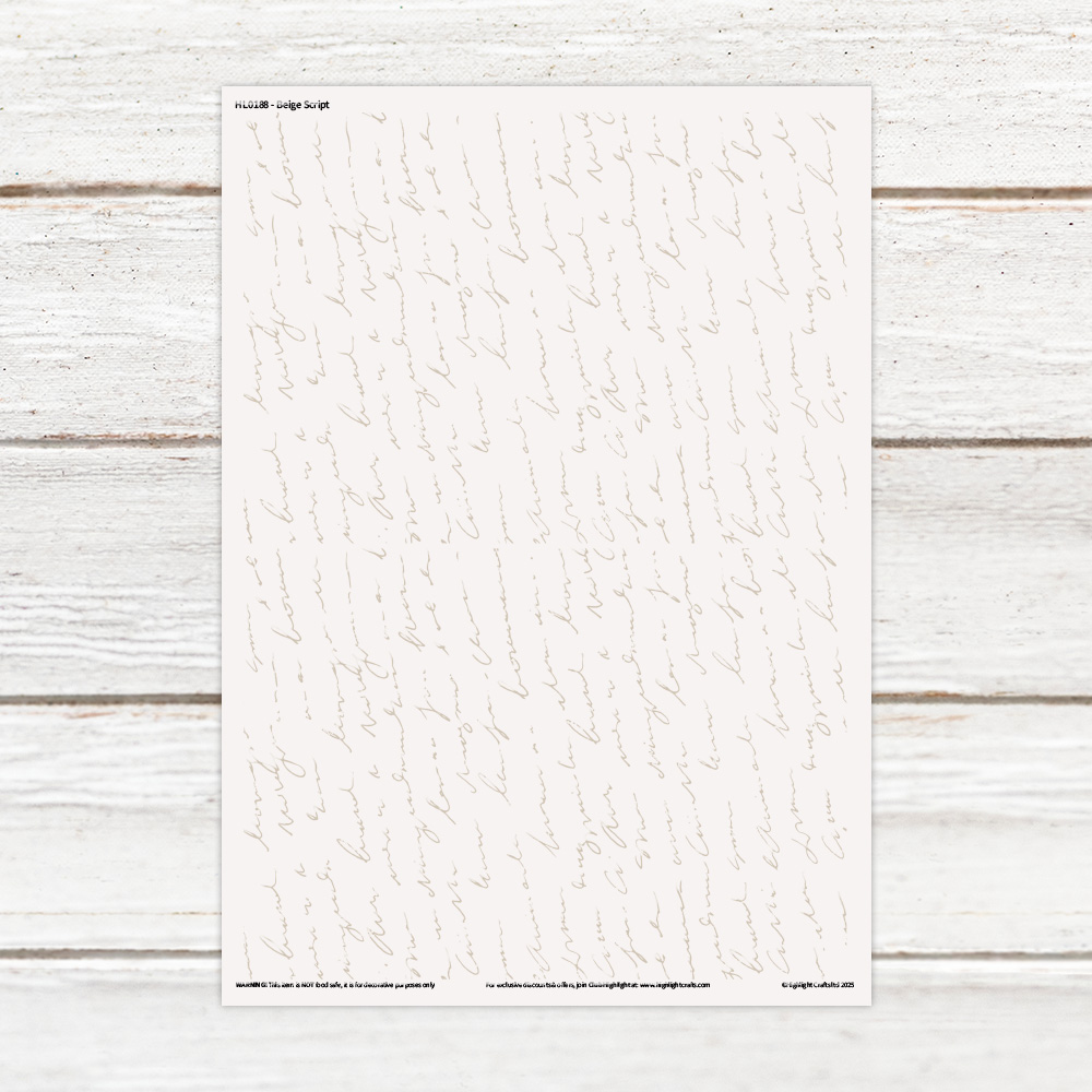Highlight Luxe Beige Script Resin Decal Sheet
