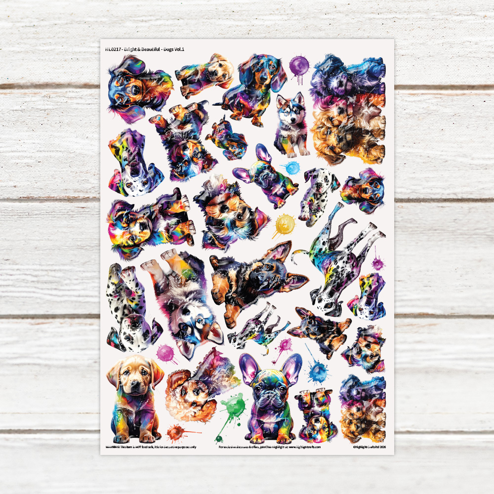 Highlight Luxe Bright & Beautiful Dogs Vol 1 Resin Decal Sheet