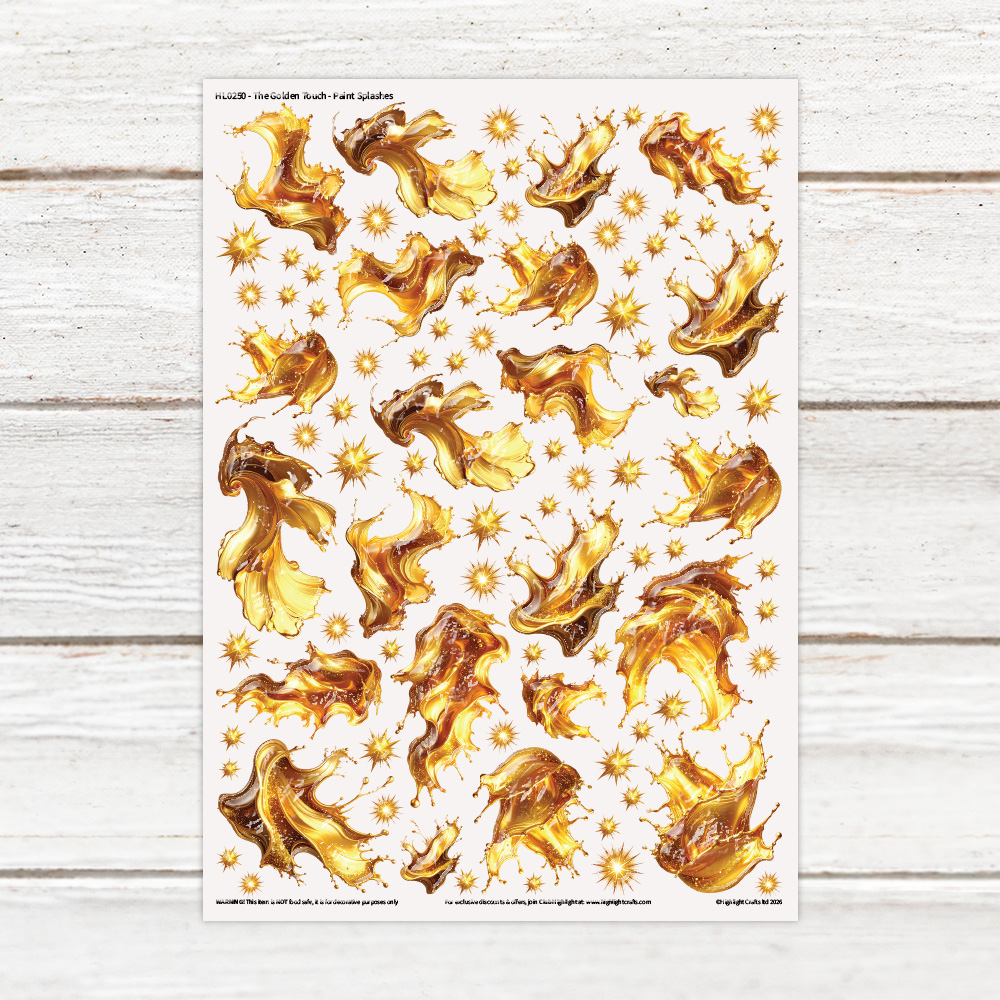 Highlight Luxe The Golden Touch Paint Splashes Resin Decal Sheet