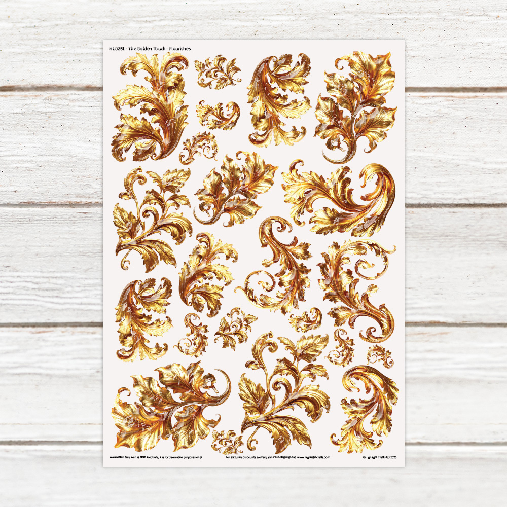 Highlight Luxe The Golden Touch Flourishes Resin Decal Sheet