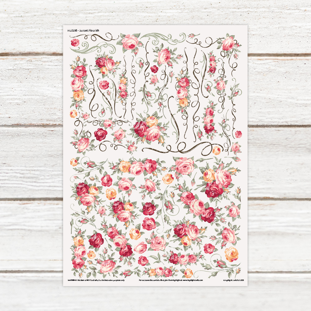 Highlight Luxe Mini Sunset Flourish Resin Decal Sheet