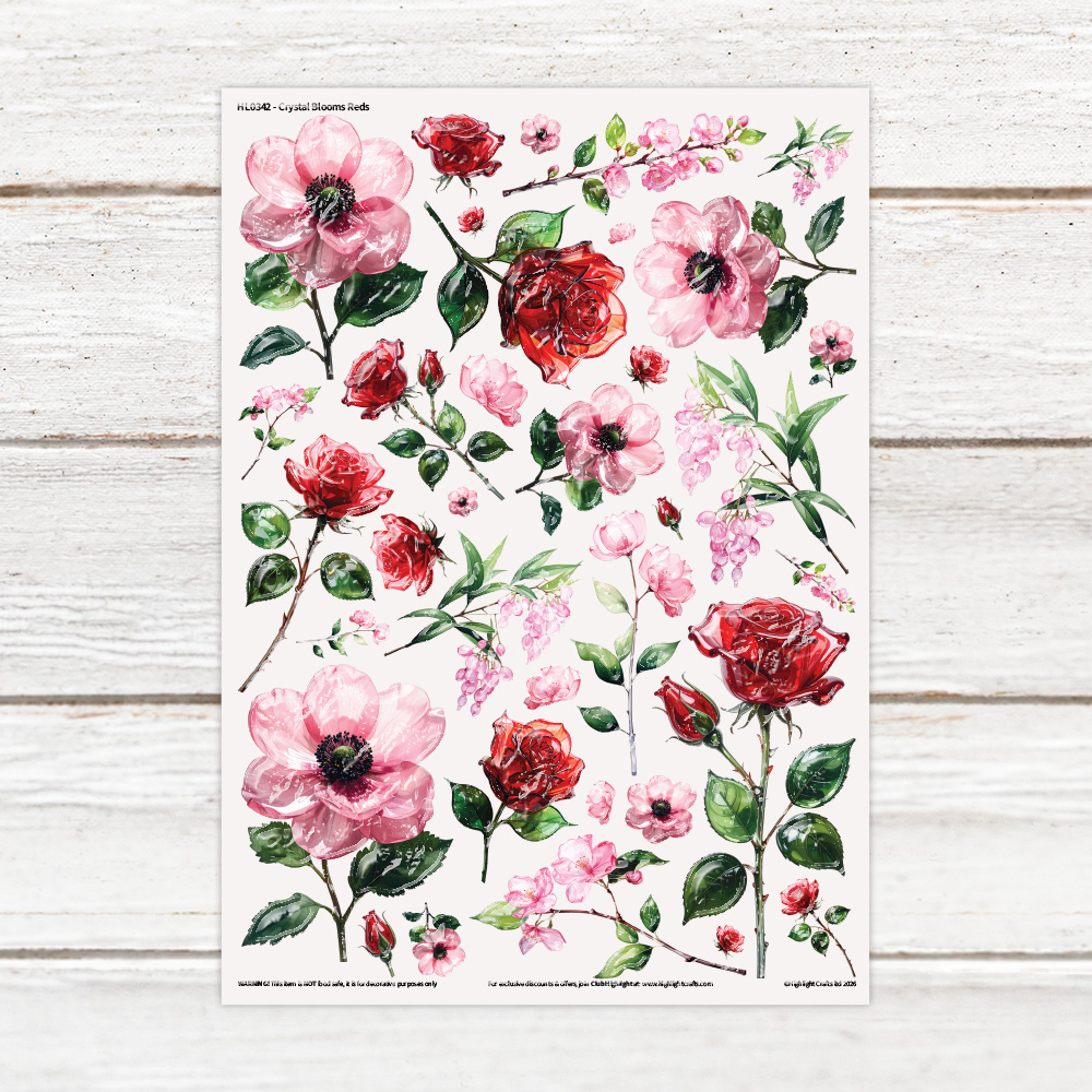 Highlight Luxe Crystal Blooms Reds Resin Decal Sheet