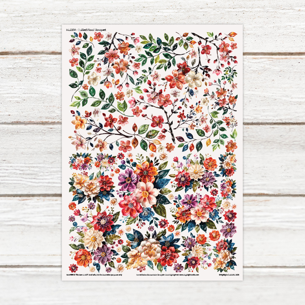 Highlight Luxe Mini Quilled Floral Bouquet Resin Decal Sheet