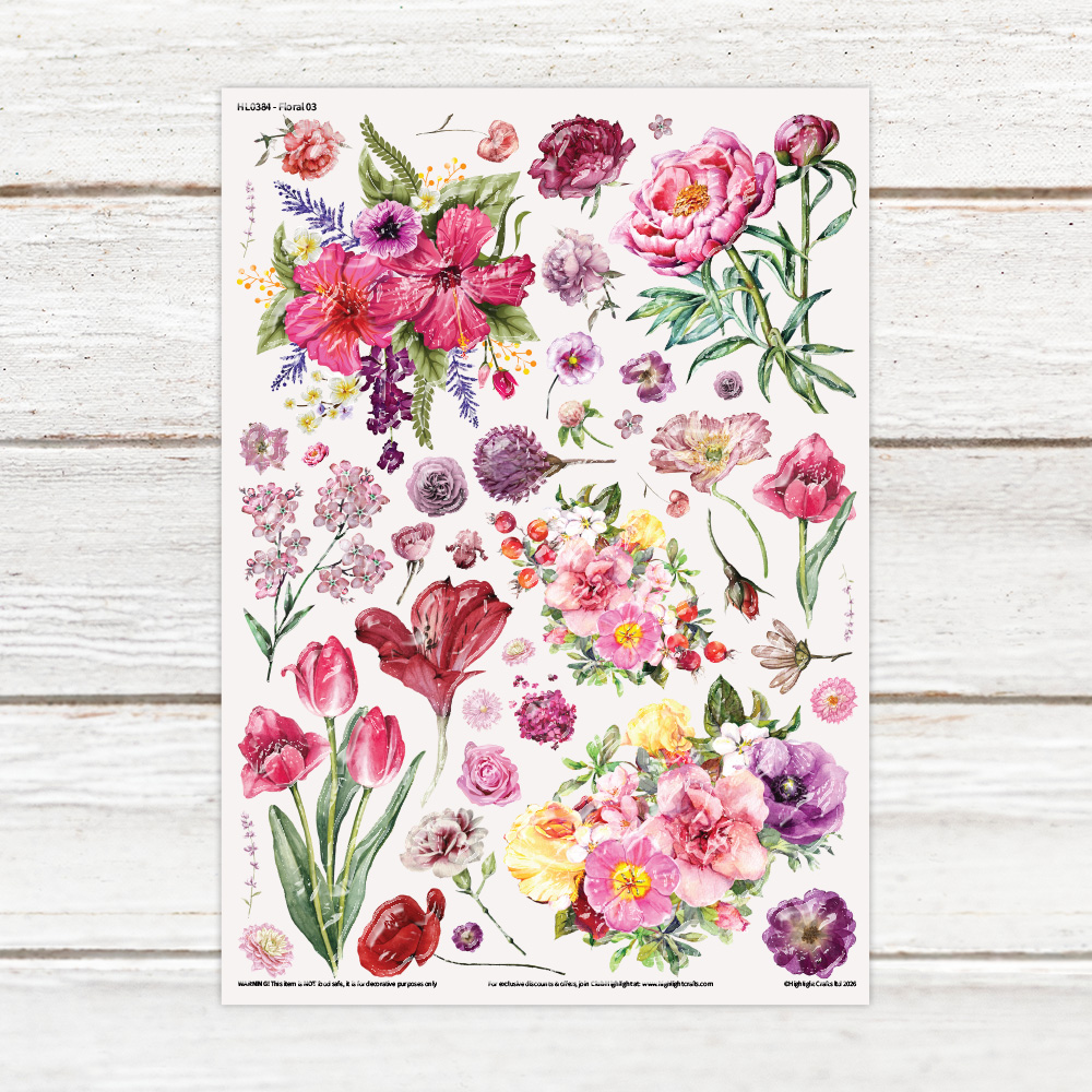 Highlight Luxe Blush Flowers Resin Decal Sheet