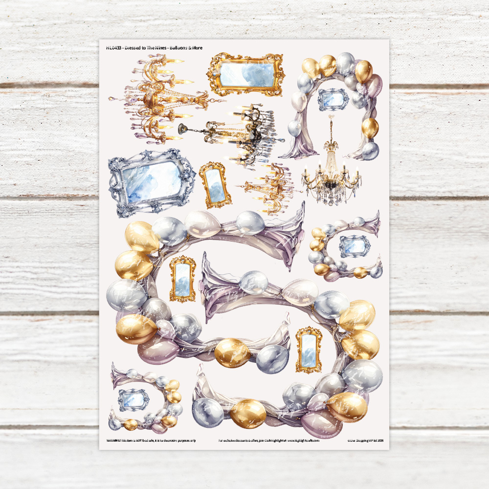 Highlight Luxe Dressed to The Nines Balloons & More Resin Decal Sheet