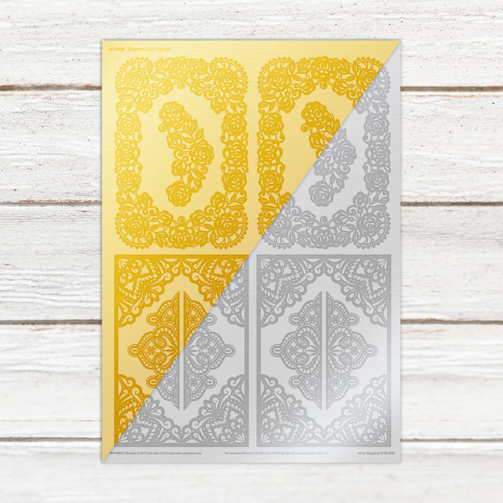 Highlight Luxe Elegant Lace Frames Metallic Resin Decal Sheet