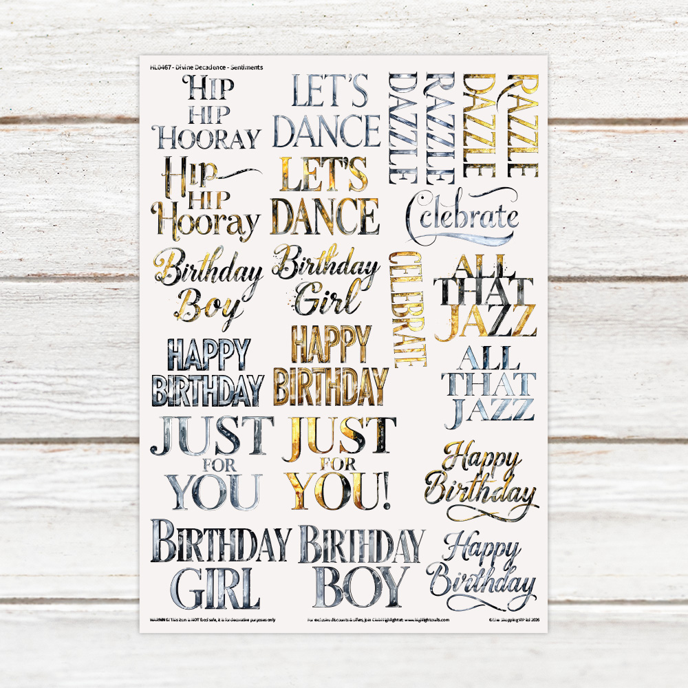 Highlight Luxe Divine Decadence Sentiments Resin Decal Sheet