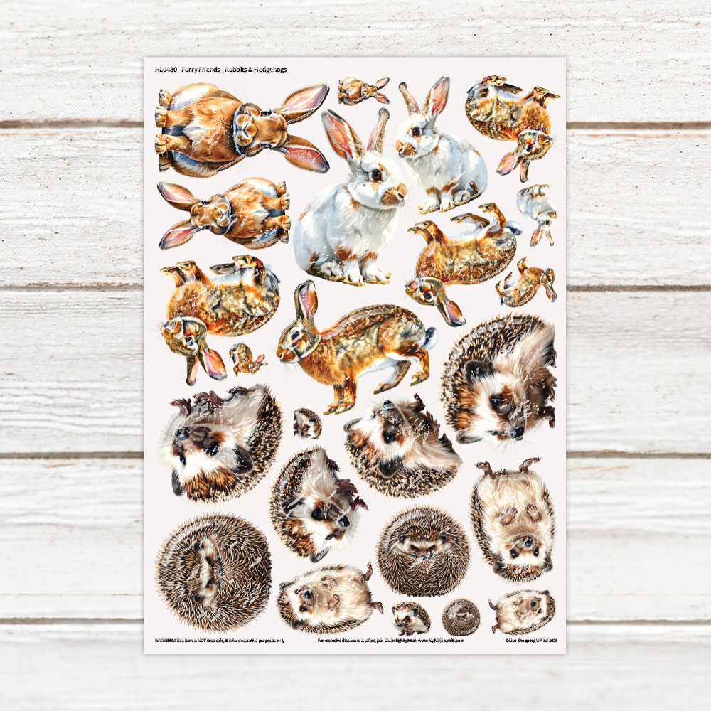 Highlight Luxe Furry Friends - Rabbits & Hedgehogs Resin Decal Sheet