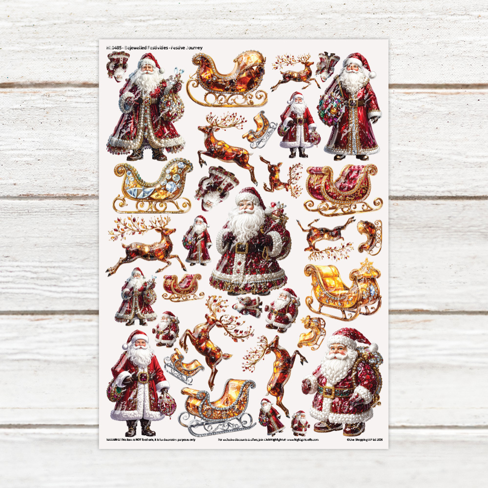 Highlight Luxe Bejewelled Festivities - Santa & Reindeer Resin Decal Sheet