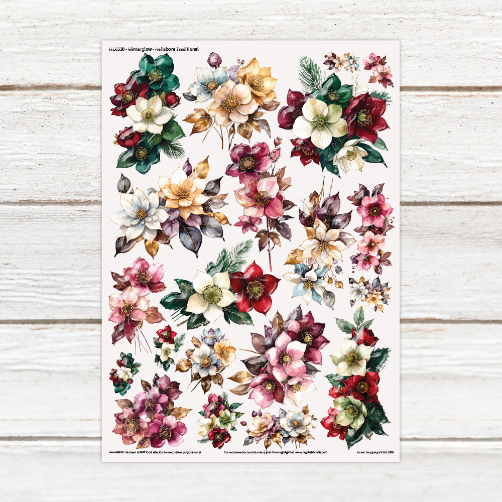 Highlight Luxe Winterglow - Hellebore Traditional Resin Decal Sheet