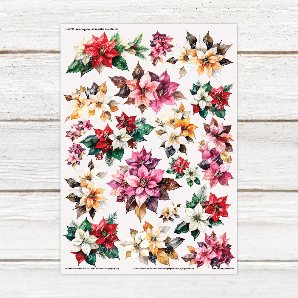 Highlight Luxe Winterglow - Poinsettia Traditional Resin Decal Sheet