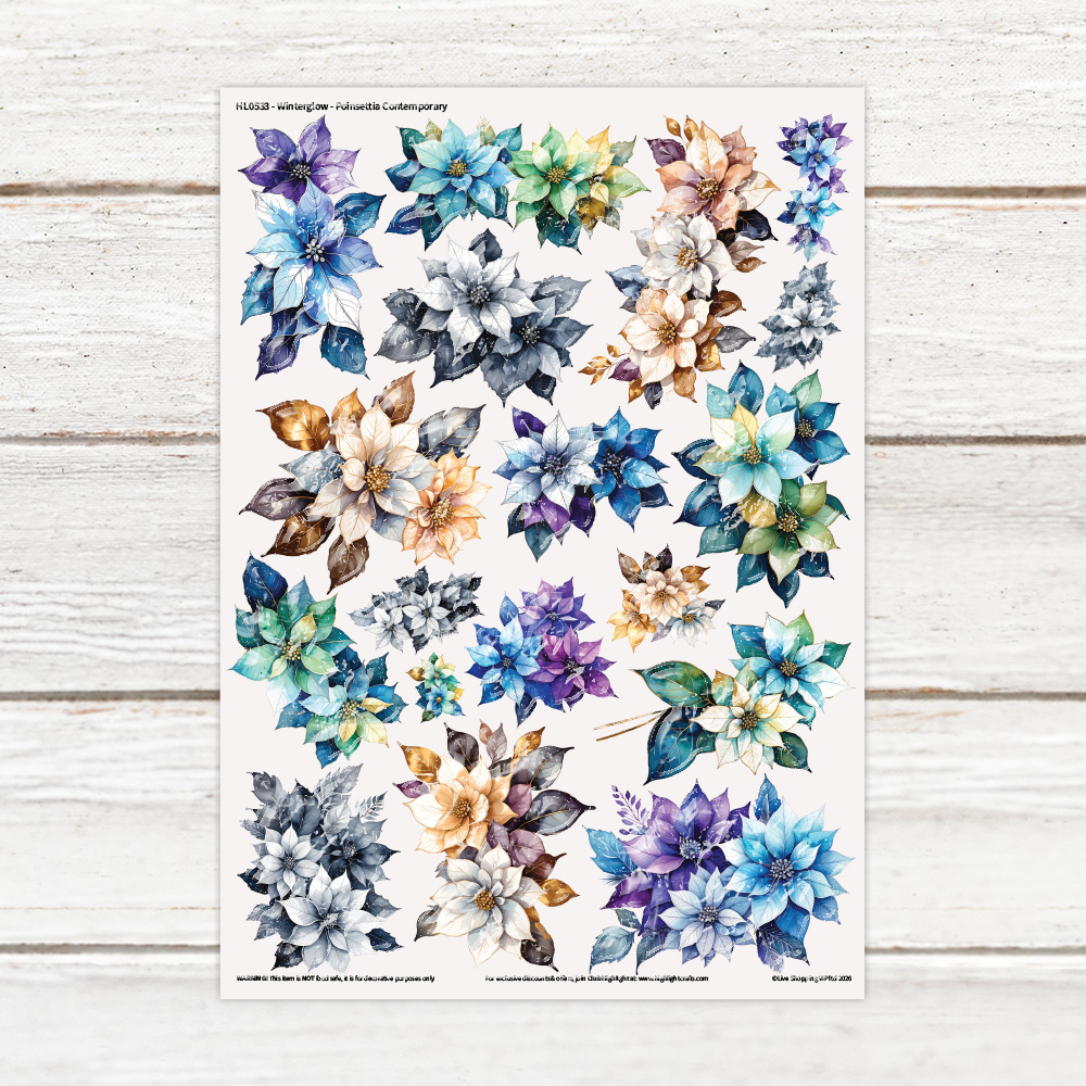 Highlight Luxe Winterglow - Poinsettia Contemporary Resin Decal Sheet