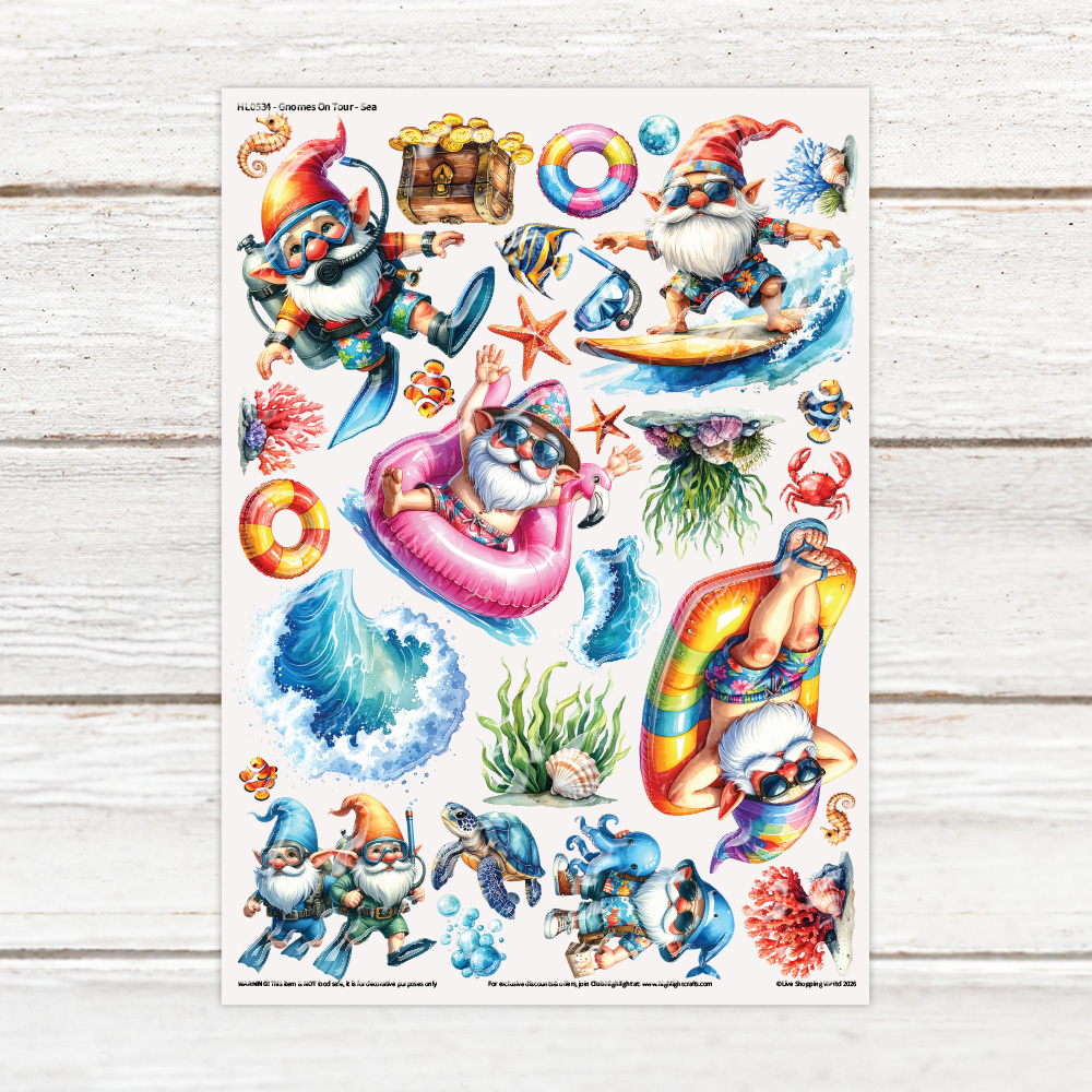 Highlight Luxe Gnomes On Tour Sea Resin Decal Sheet