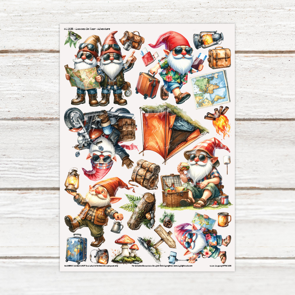 Highlight Luxe Gnomes On Tour Adventure Resin Decal Sheet