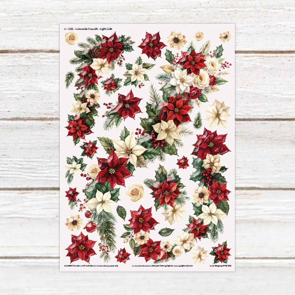 Highlight Luxe Poinsettia Flourish Right Side Resin Decal Sheet