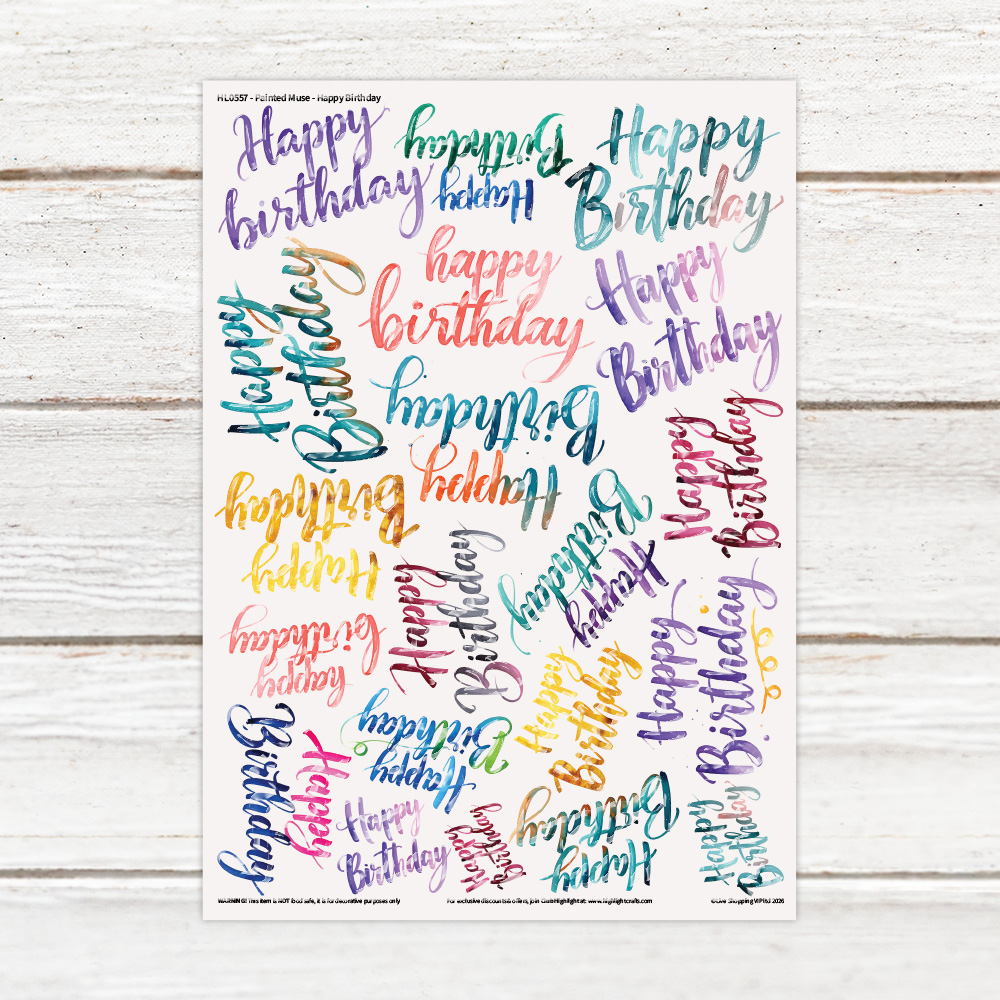 Highlight Luxe Painted Muse Happy Birthday Resin Decal Sheet