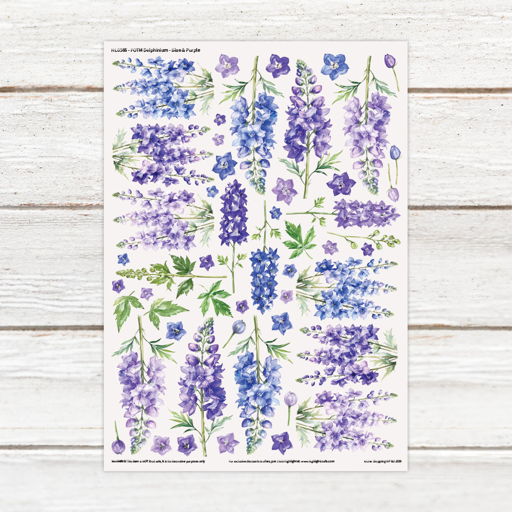 Highlight Luxe Flower of the Month Delphinium - Blue & Purple Resin Decal Sheet