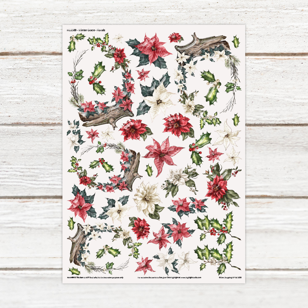 Highlight Luxe Winter Grace - Florals Resin Decal Sheet