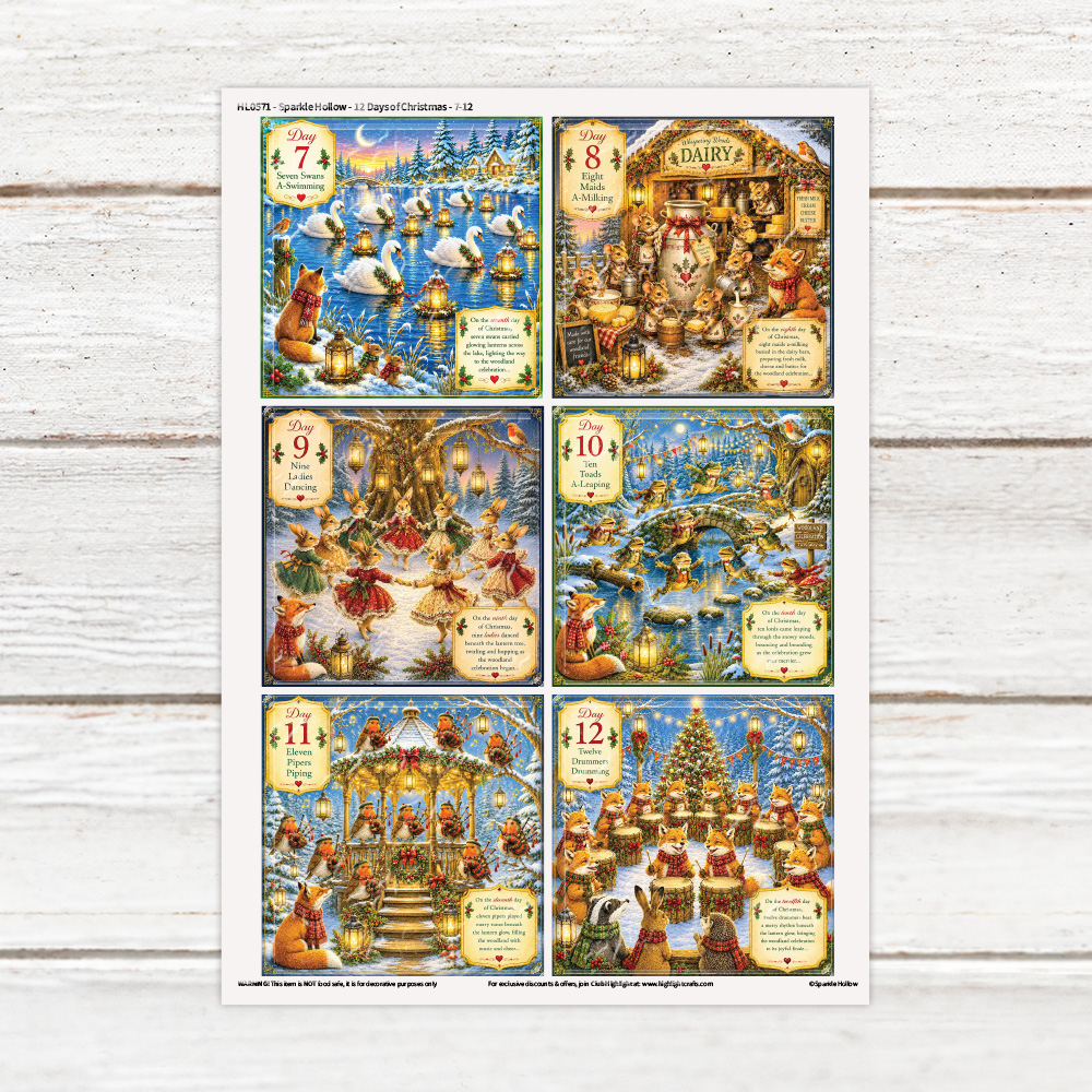 Sparkle Hollow The Twelve Days of Christmas 7 - 12 Luxe Resin Decal Sheet