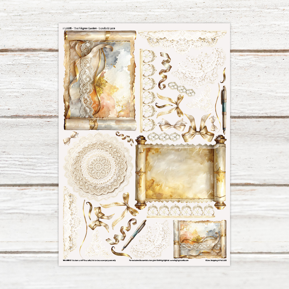 Highlight Luxe The Filigree Garden Scrolls & Lace Resin Decal Sheet