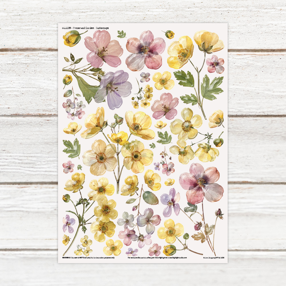 Highlight Luxe Preserved Garden Buttercups Resin Decal Sheet