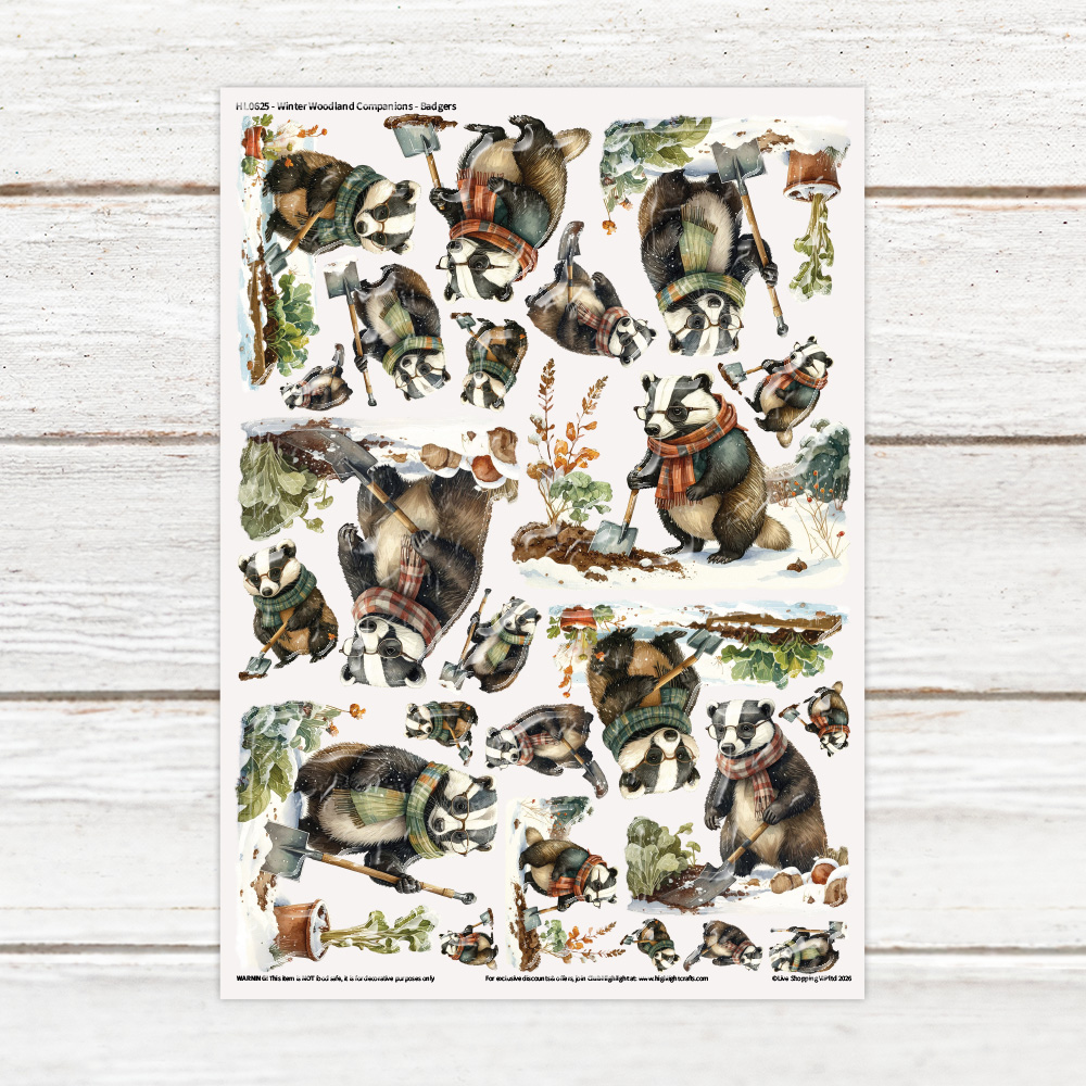 Highlight Luxe Winter Woodland Companions Badgers Resin Decal Sheet