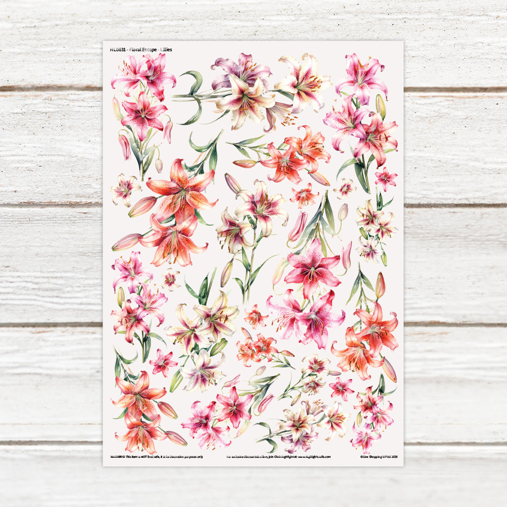 Highlight Luxe Floral Escape Lilies Resin Decal Sheet
