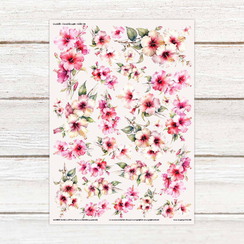 Highlight Luxe Floral Escape Hibiscus Resin Decal Sheet