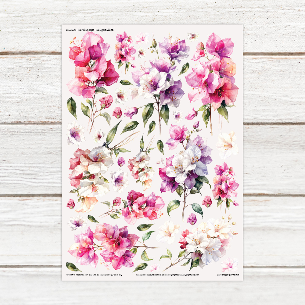 Highlight Luxe Floral Escape Bougainvillea Resin Decal Sheet