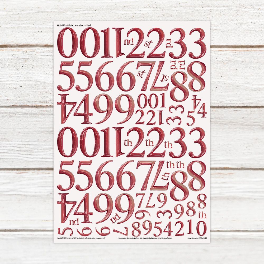 Highlight Luxe Gilded Numbers Red Resin Decal Sheet