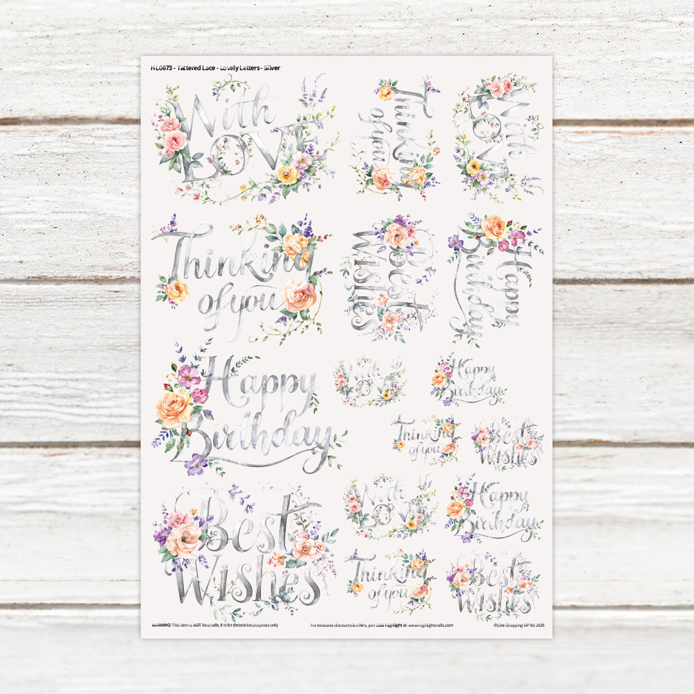 Highlight Luxe Lovely Letters Silver Resin Decal Sheet