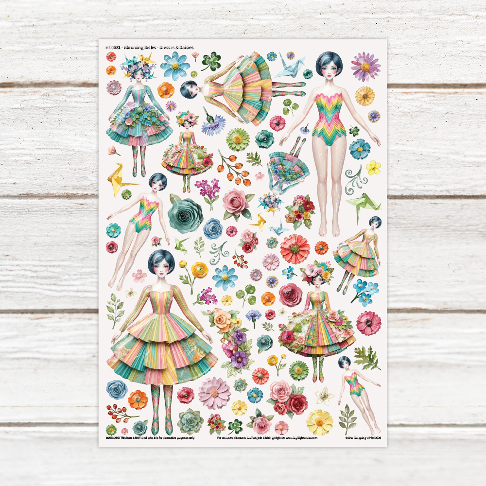 Highlight Luxe Blooming Belles Dresses & Daisies Resin Decal Sheet