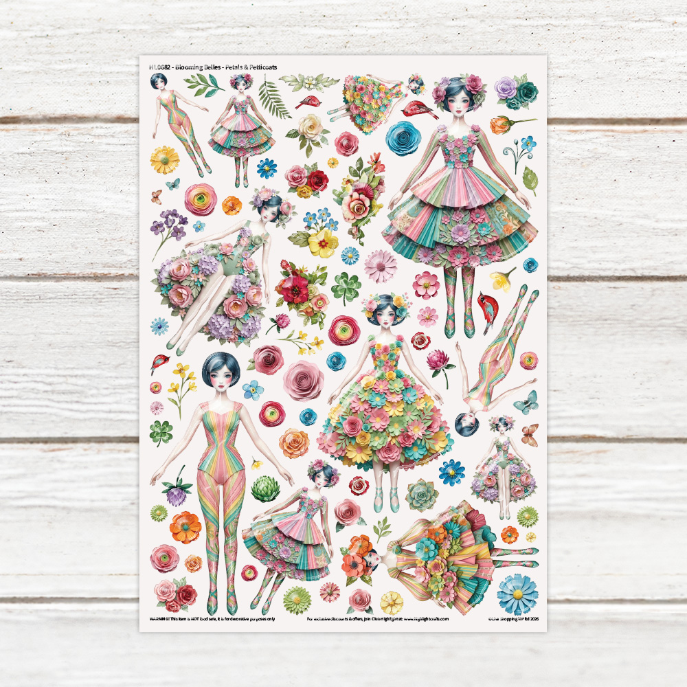 Highlight Luxe Blooming Belles Petals & Petticoats Resin Decal Sheet