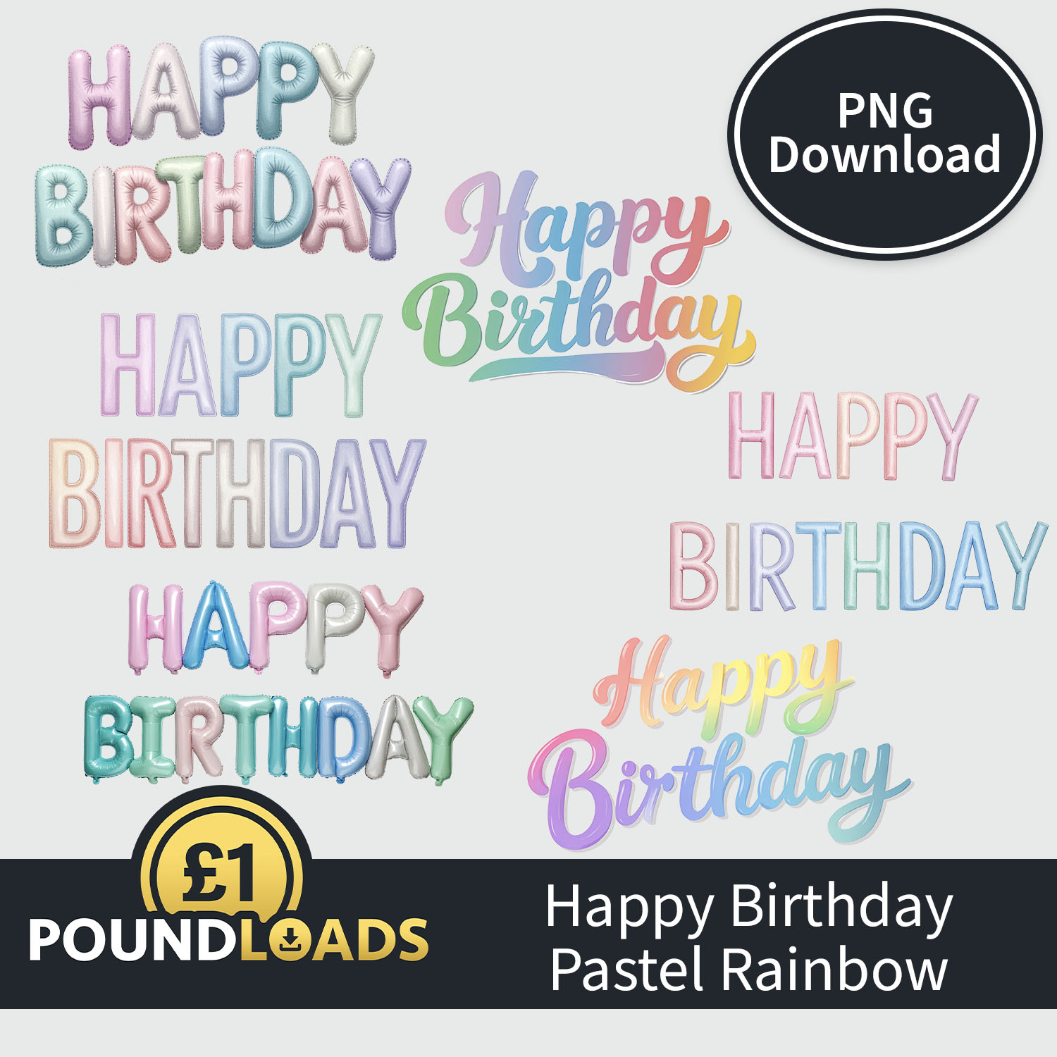 Poundloads Happy Birthday Pastel Rainbow Download
