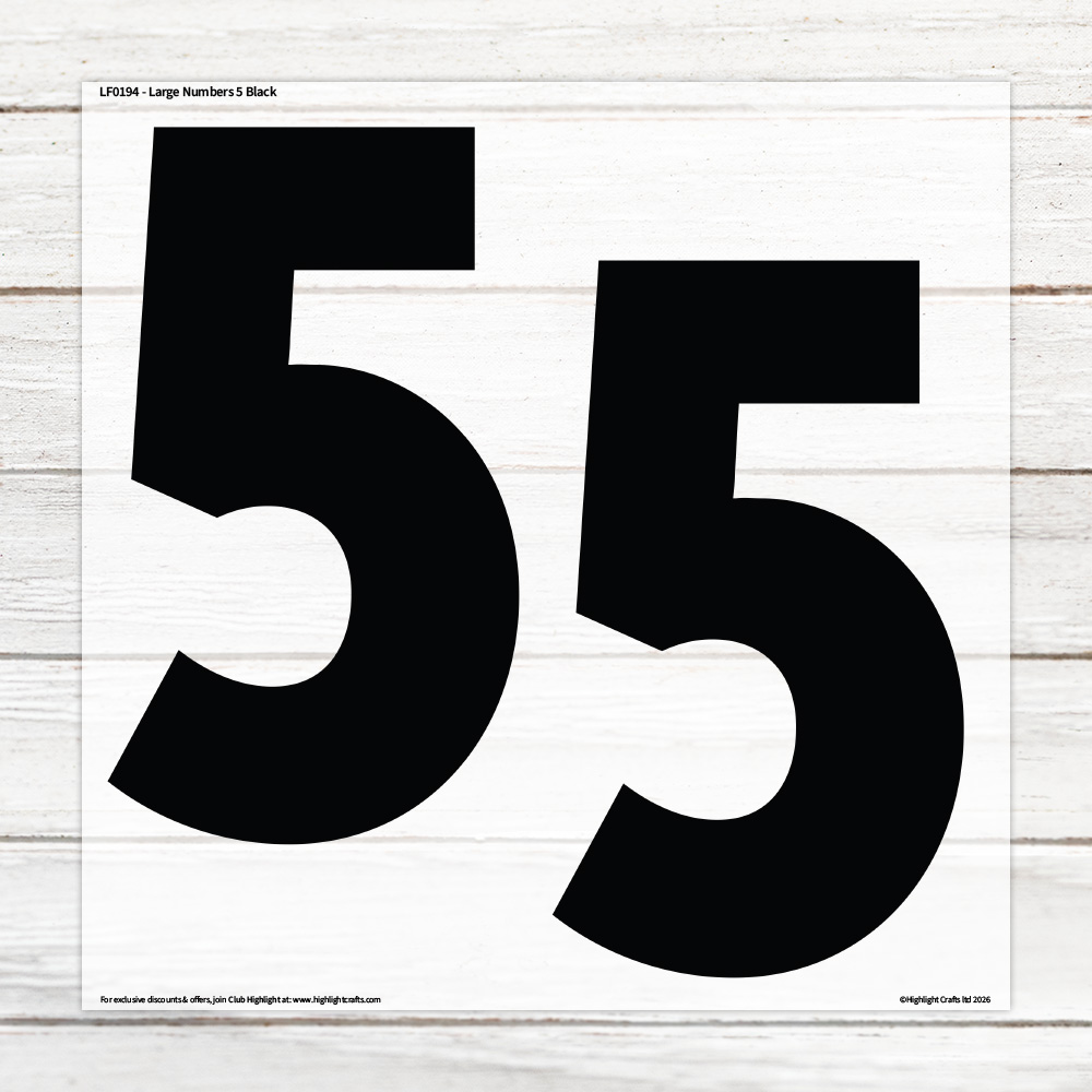 Highlight Luxe Large Numbers 5 Black Heat Transfer Sheet