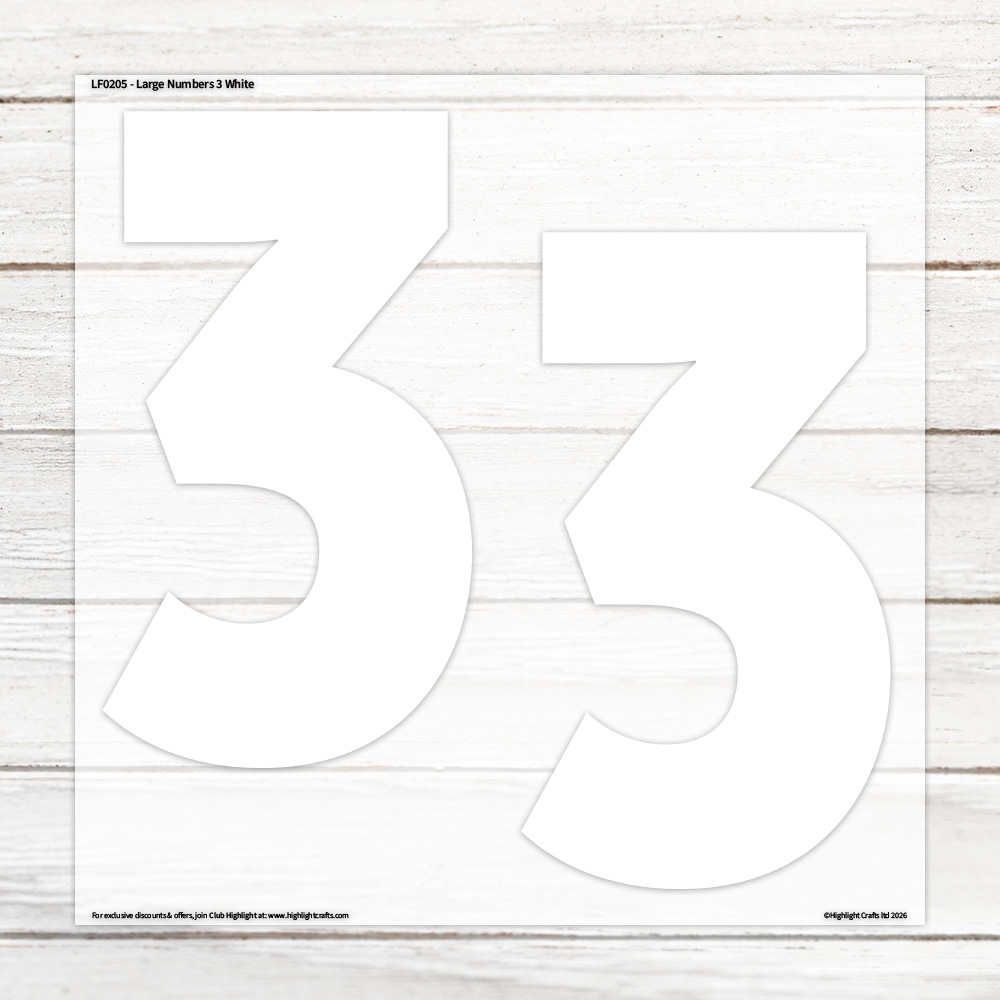 Highlight Luxe Large Numbers 3 White Heat Transfer Sheet