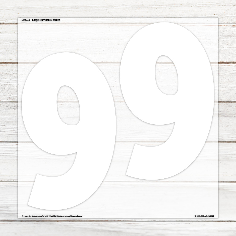 Highlight Luxe Large Numbers 9 White Heat Transfer Sheet