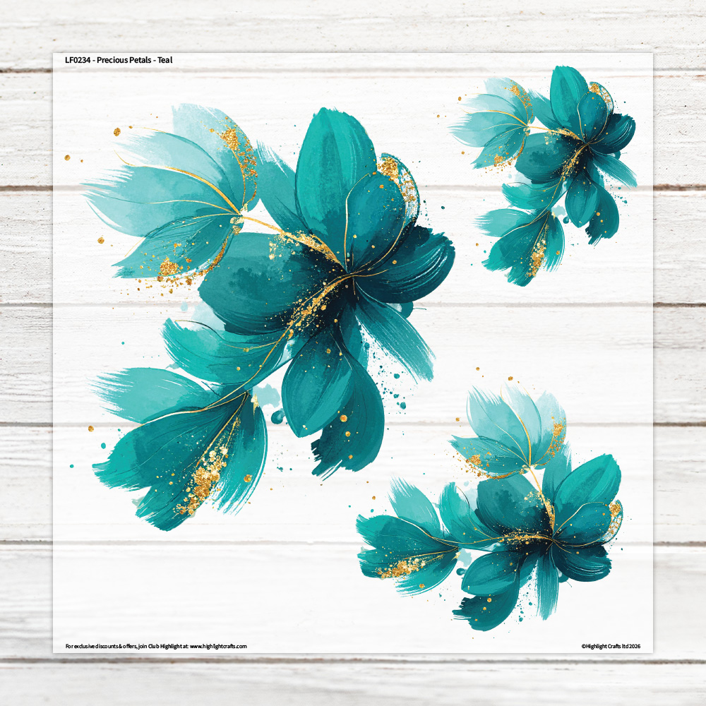 Highlight Luxe Precious Petals Teal Large Heat Transfer Sheet