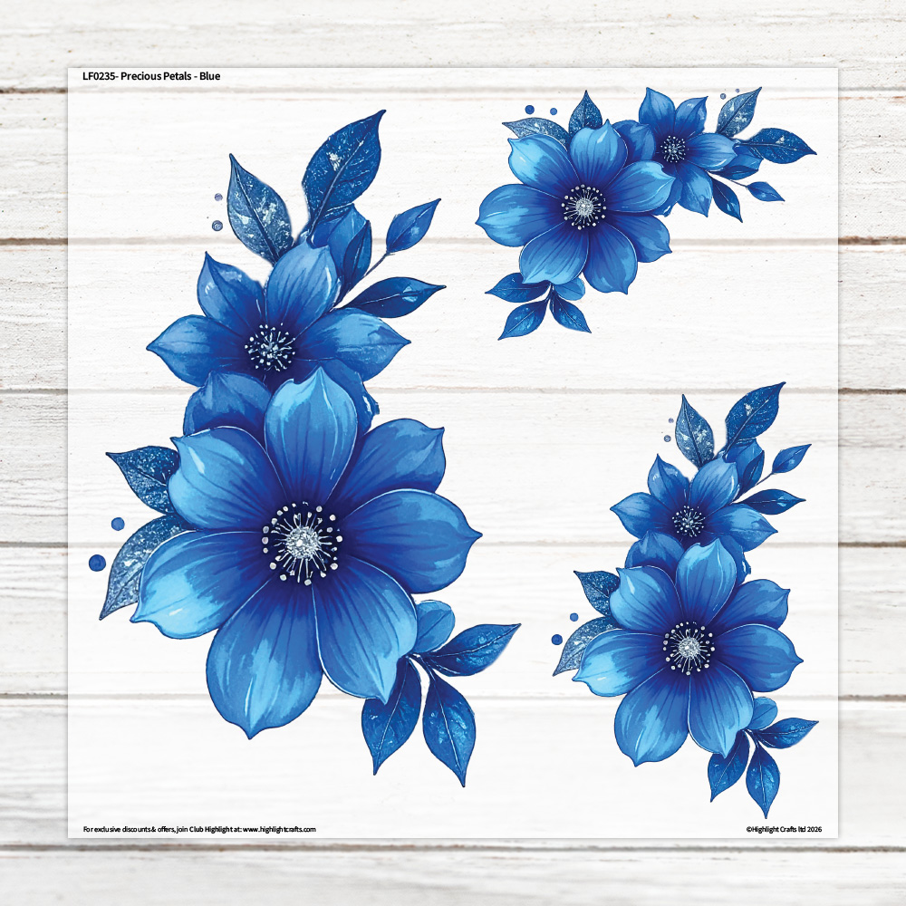 Highlight Luxe Precious Petals Blue Large Heat Transfer Sheet