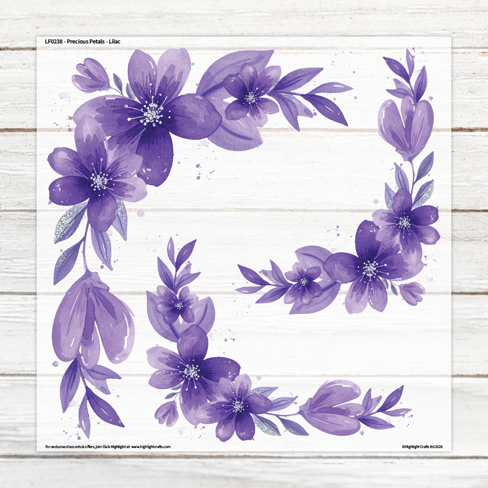 Highlight Luxe Precious Petals Lilac Large Heat Transfer Sheet