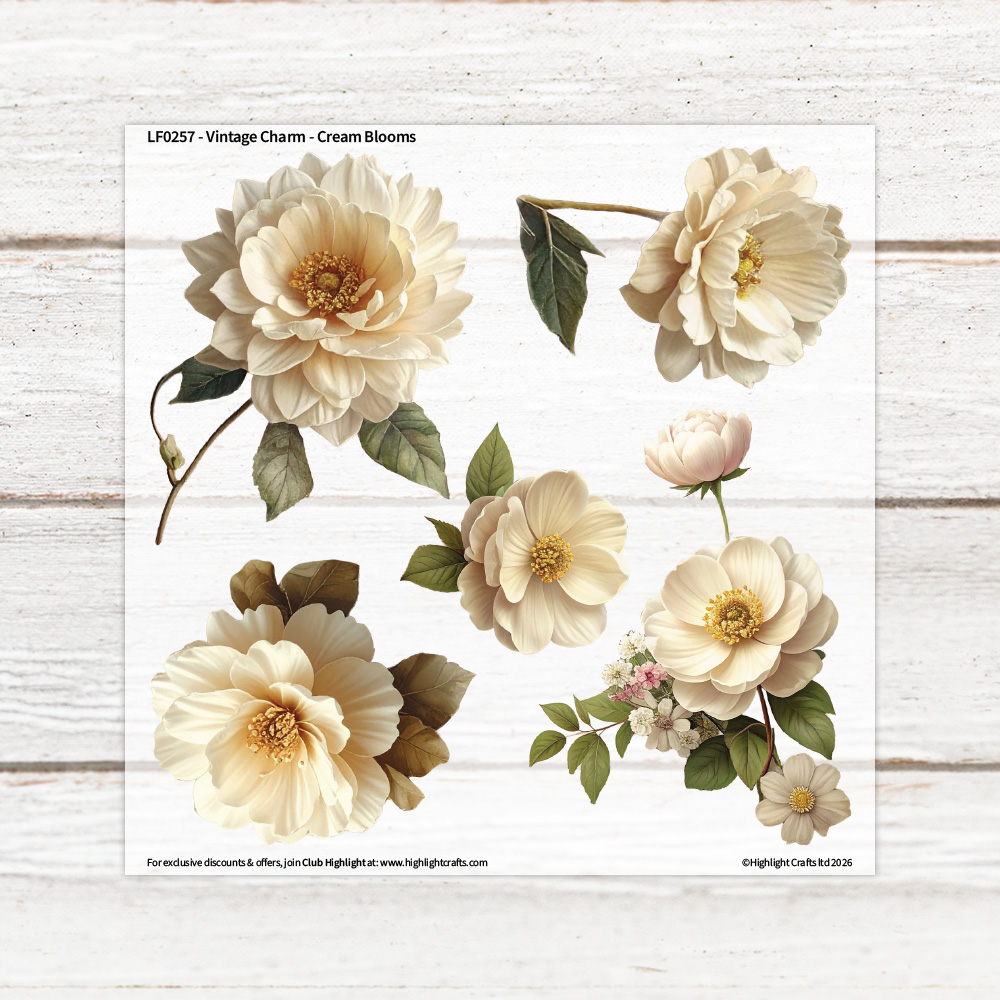 Highlight Luxe Vintage Charm Cream Blooms Heat Transfer Sheet