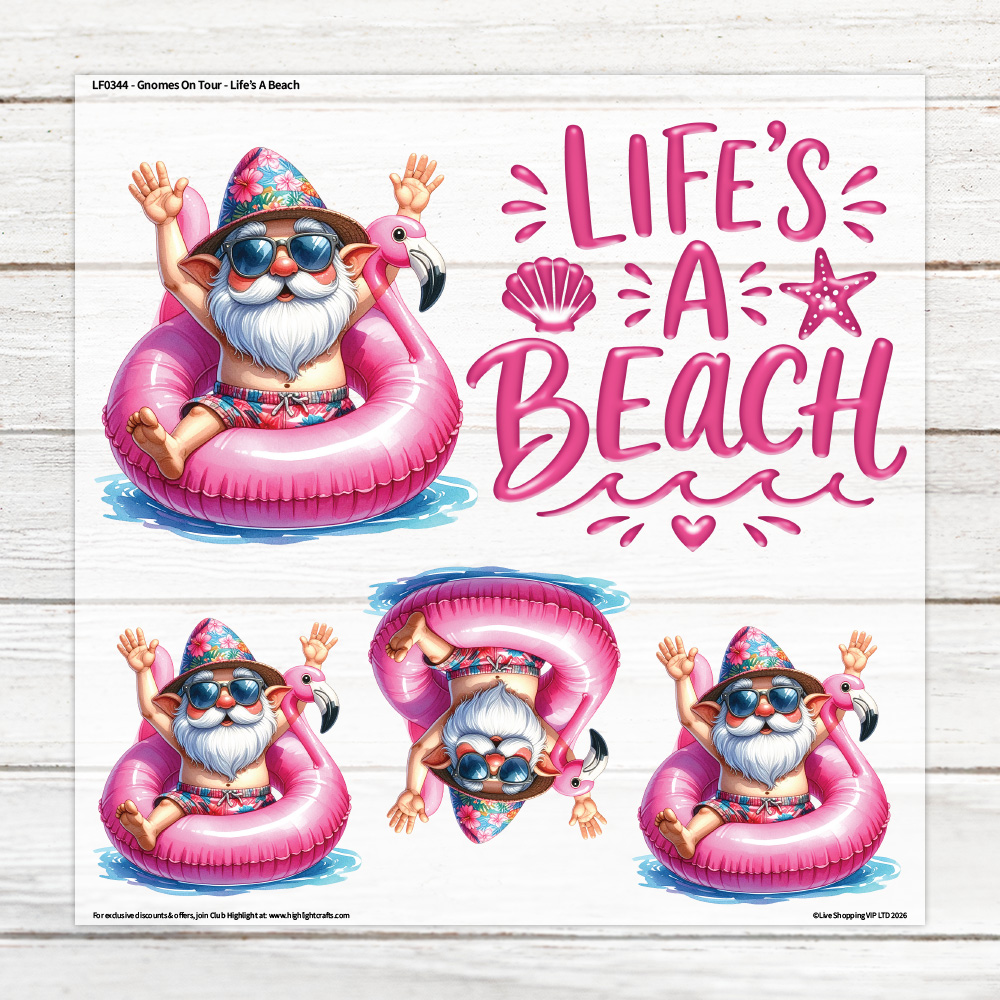 Highlight Luxe Gnomes On Tour - Life's a Beach Large Heat Transfer Sheet