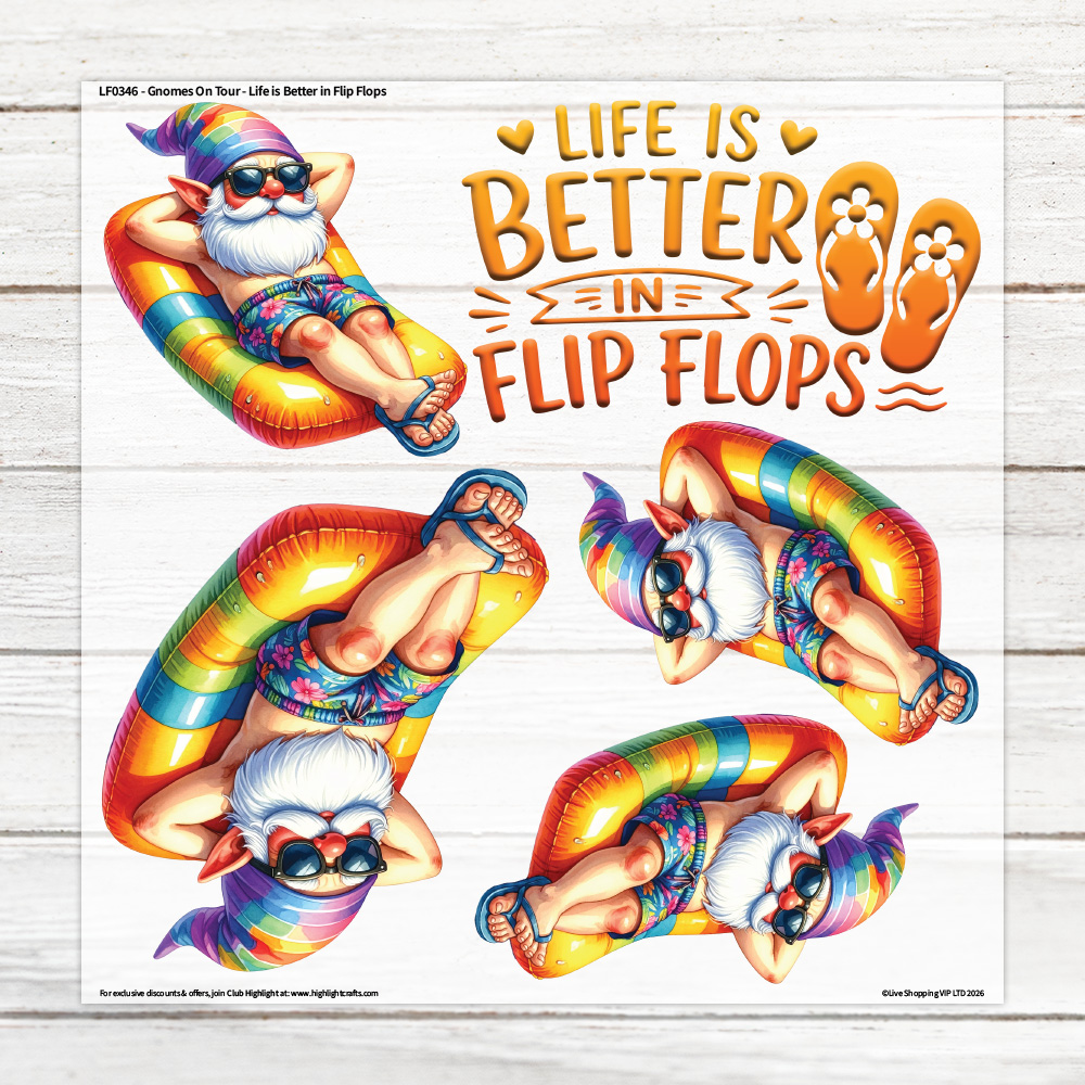 Highlight Luxe Gnomes On Tour - Life is Better in Flip Flops Large Heat Transfer Sheet